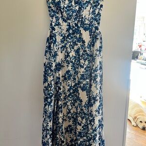 Blue Floral Maxi Dress with Fitted Waist - Women's Summer Maxi